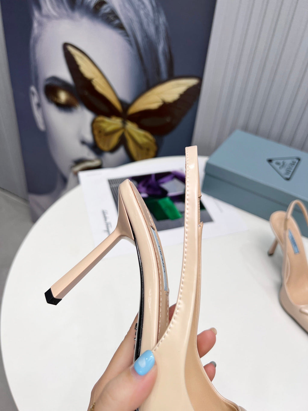 26S SLINGBACK PUMPS STILETTO HEEL 95MM IN NUDE BEIGE CALFSKIN LOGO