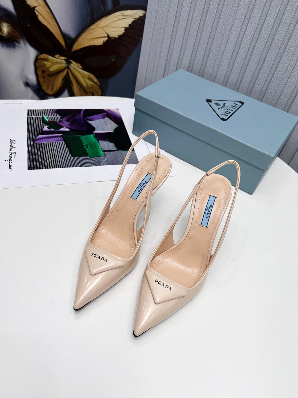 26S SLINGBACK PUMPS STILETTO HEEL 95MM IN NUDE BEIGE CALFSKIN LOGO