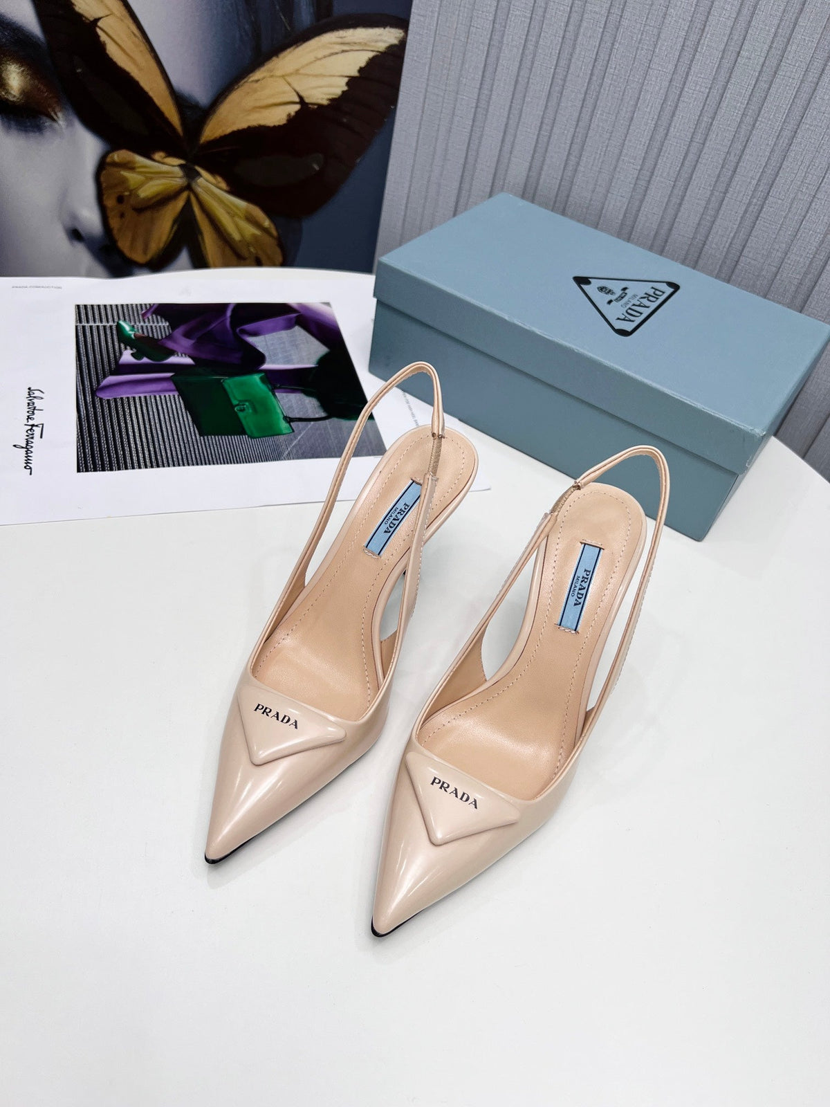 26S SLINGBACK PUMPS STILETTO HEEL 95MM IN NUDE BEIGE CALFSKIN LOGO