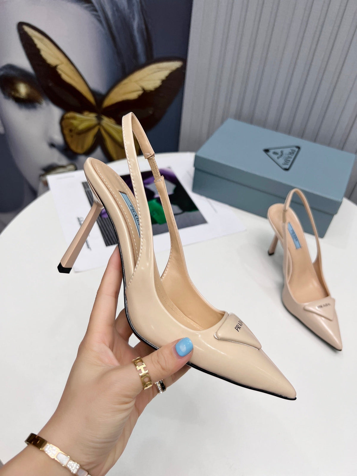 26S SLINGBACK PUMPS STILETTO HEEL 95MM IN NUDE BEIGE CALFSKIN LOGO