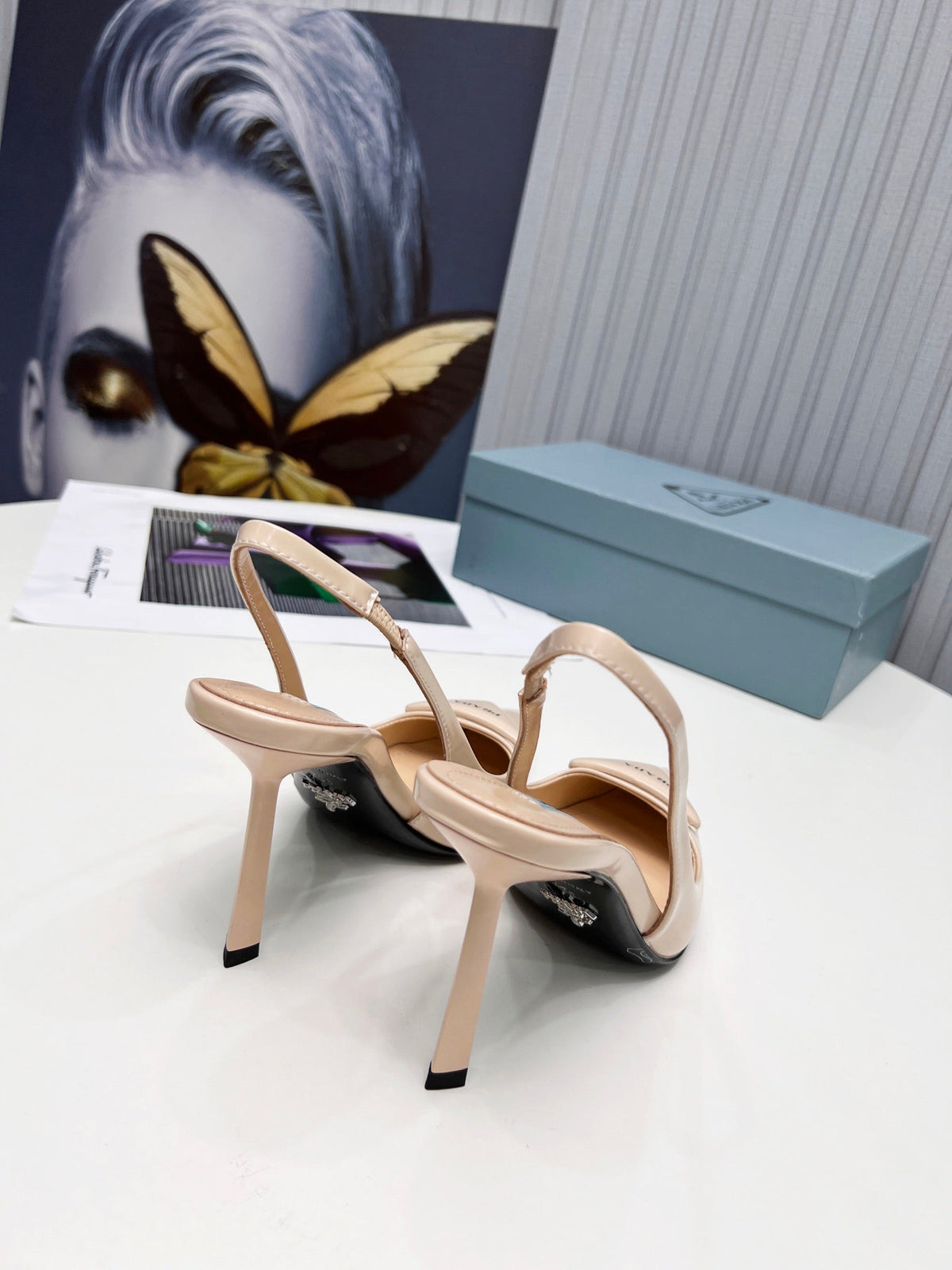 26S SLINGBACK PUMPS STILETTO HEEL 95MM IN NUDE BEIGE CALFSKIN LOGO