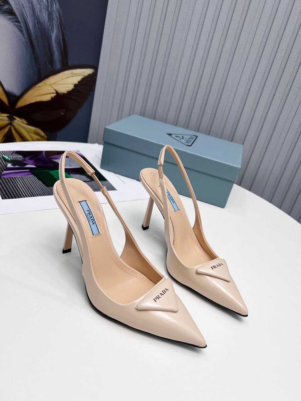 26S SLINGBACK PUMPS STILETTO HEEL 95MM IN NUDE BEIGE CALFSKIN LOGO