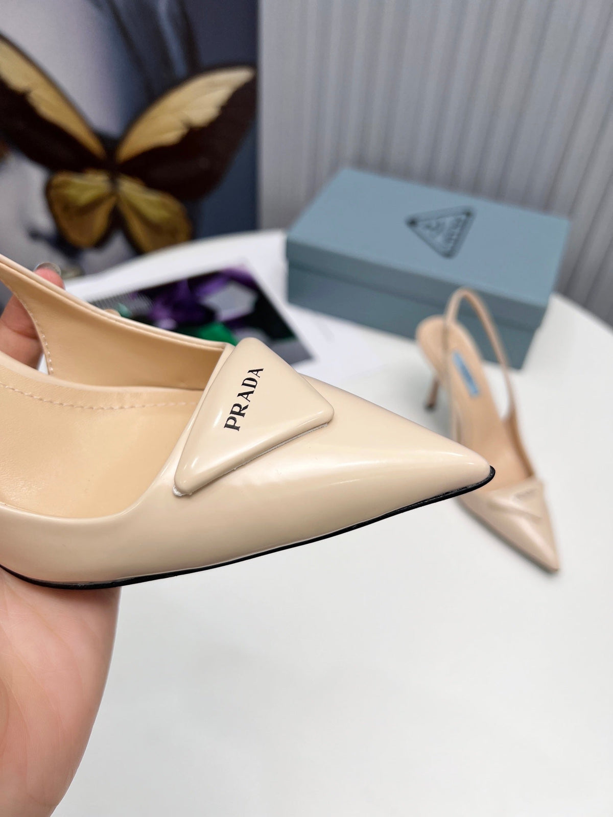 26S SLINGBACK PUMPS STILETTO HEEL 95MM IN NUDE BEIGE CALFSKIN LOGO